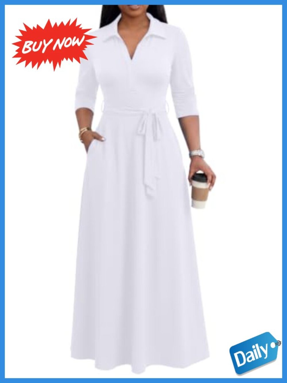 MarryUP Maxi Dress Women V Neck 3/4 Sleeve Church Semi Formal
